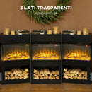 Camino Elettrico da Pavimento con Effetto Fiamma 3D Colorata 1000W/2000W con Temperatura Regolabile e Telecomando Nero      