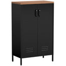 Credenza in Metallo 65x35x106 cm con 2 Ante e Ripiano Regolabile Nero      