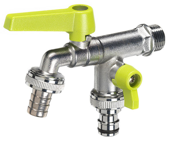 acquista Robinet à bille double pour fontaine de jardin avec leviers colorés Belfer RUB/027 vert acide