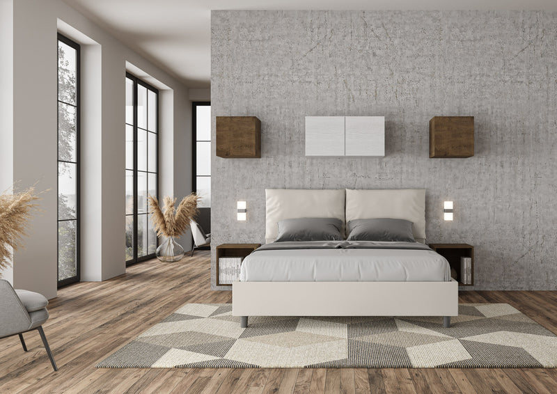 Letto Matrimoniale con Alzata Comoda Imbottito in Similpelle Antea Bianco Varie Misure