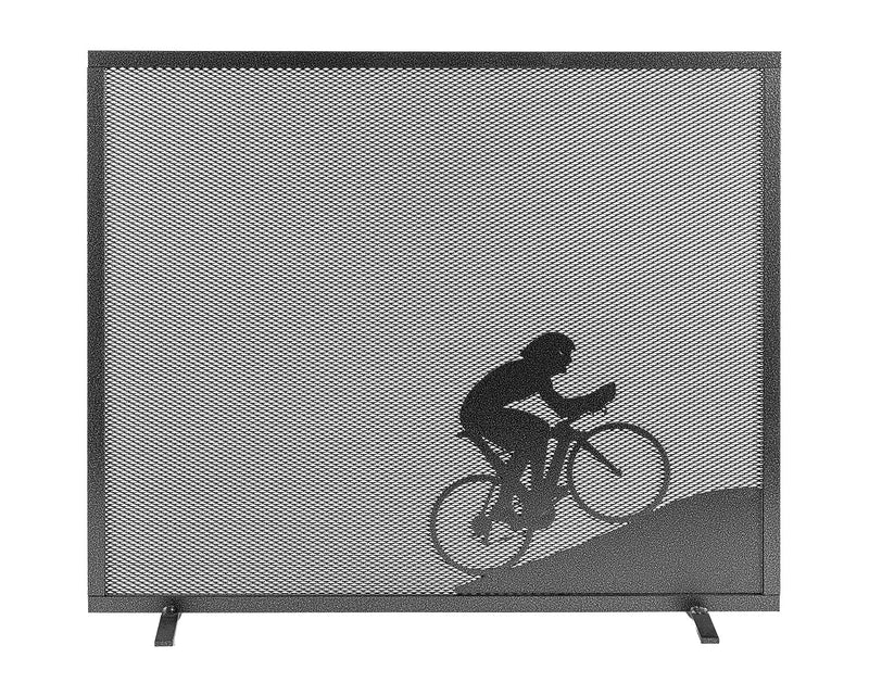 Parascintille per Camino a 1 Anta Design Ciclista 60x51 cm in Ferro Verniciato Grigio Martellato