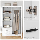Armadio Moderno 80x50x124 cm Appendiabiti Cassetti e Mensole in Truciolare Bianco   