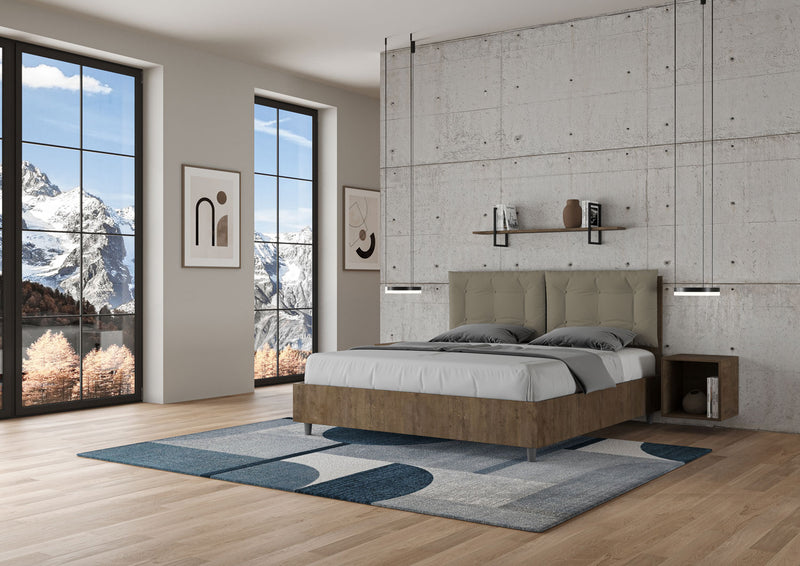 Letto Matrimoniale Struttura Noce con Cuscini in Similpelle Egos Annalisa Cappuccino Varie Misure