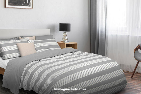 sconto Housse de couette avec taie d'oreiller imprimée en pur coton Cober rayé écru différentes tailles