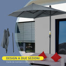 Ombrellone Semicircolare 200x190x240 cm con Tettuccio Anti UV Grigio   