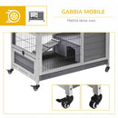 Conigliera 90x53x59 cm con Rampa e 4 Ruote in Legno Grigio  