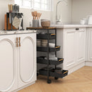 Carrello da Cucina a 5 Livelli 39,5x24x82 cm con 4 Cesti Estraibili in Metallo PP e Legno Nero e Rovere      