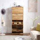 Scarpiera Salvaspazio 4 Ante a Ribalta 63x24x155h cm in Melaminico Venato a Rilievo Rovere