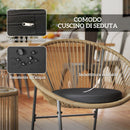 Set da Giardino 3 Pezzi con 2 Sedie con Cuscini e Tavolino a Cilindro con Piano in Vetro in Rattan PE Legno e Nero   