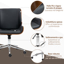 Sedia da Ufficio Design Vintage Imbottita in Finta Pelle Struttura in Legno di Pioppo Nero e Marrone Scuro  