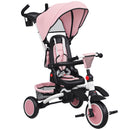 Triciclo per Bambini 6 in 1 con Maniglione di Spinta e Sedile Girevole 111,5x52x98 cm Rosa      