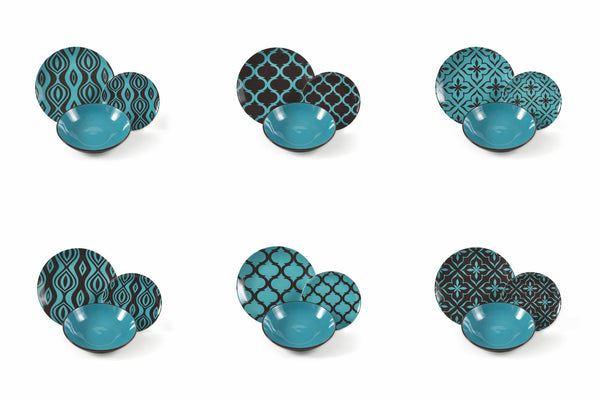 sconto Service de Table 18 Pièces en Porcelaine et Grès VdE Tivoli 1996 Glamour Noir et Bleu Clair