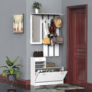 Mobile d'Ingresso Moderno Guardaroba Set Appendiabiti Specchio e Scarpiera 3 in 1 in Legno Bianco 