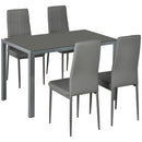 Set da Pranzo Tavolo e 4 Sedie in Similpelle Top in Vetro Temperato Grigio