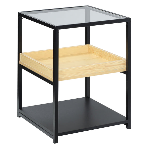 acquista Table Basse 3 Etagères 40x40x55 cm en Bois Acier et Verre Noir