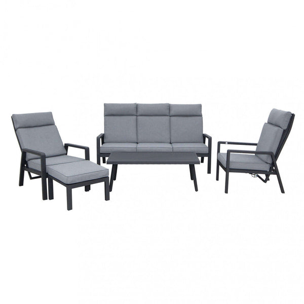 Ensemble Salon de Jardin Canapé 2 Fauteuils et Table Basse avec Coussins en Aluminium Anthracite sconto