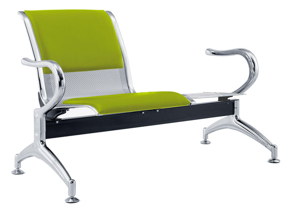 Panca per Sala Attesa 1 Posto da Ufficio con Cuscino e Tavolino in Acciaio e Similpelle Argento/Pistacchio sconto