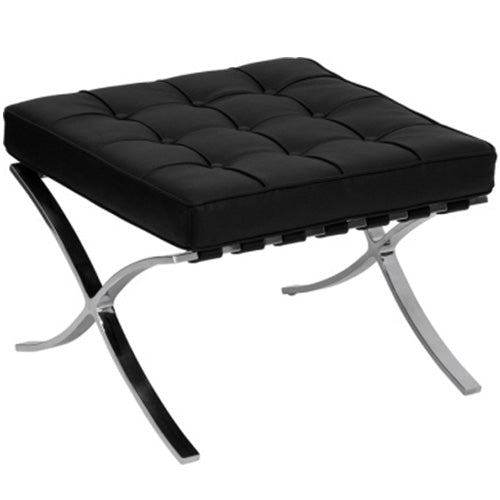 prezzo Pouf Barcelona en Acier Poli et Cuir Noir Véritable 63X57X42Cm Stones Catalonia Om/075/Np