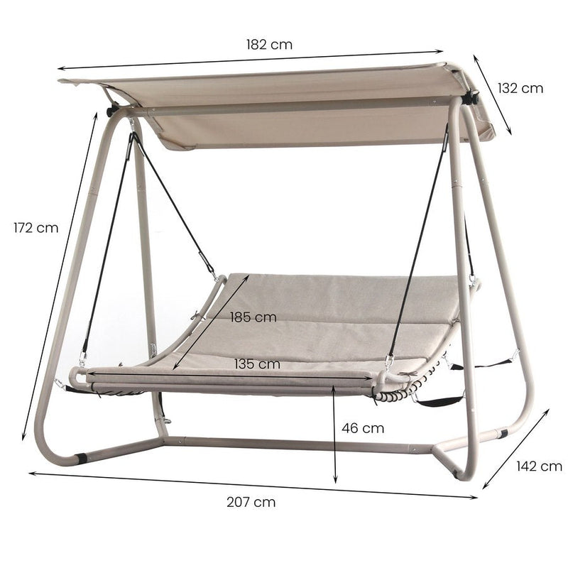 Dondolo Letto da Giardino imbottito 207x142xH172 cm con Tettuccio Regan talpa