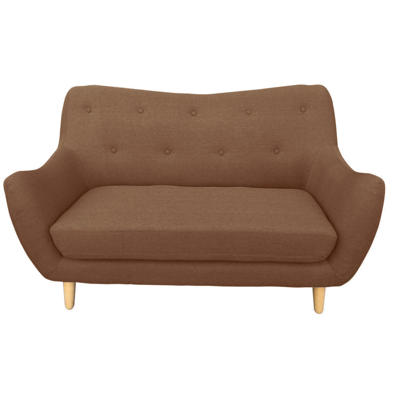 Divano Design Divanetto 2 Posti Tessuto Beige Piedi in Legno per Casa Ufficio