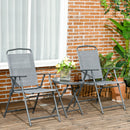 Set Tavolino e 2 Sedie Pieghevoli da Giardino  in Metallo Grigio Chiaro