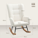 Sedia a Dondolo in Velluto Teddy, Metallo e Legno per Camera da Letto e Soggiorno, 70x94x100 cm, Bianco Crema      