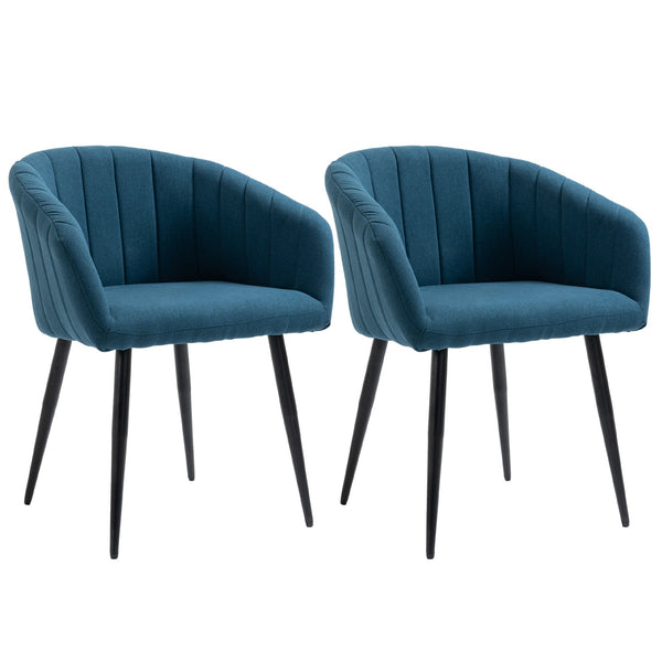 online Set 2 Sedie Imbottite in Tessuto Effetto Lino Blu