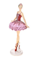Set 2 Statuina Decorativa Ballerina su Punte 21,5 cm in Resina Rosa