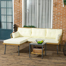 Salotto da Giardino Divano 2 Posti con Chaise Longue e Tavolino in Rattan PE Crema