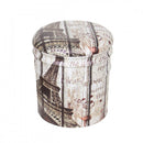 Set 2 Pouf Contenitore Tondo in MDF Torre Eiffel