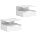 Set di 2 Comodini Sospesi 35x32x22,5 cm con Cassetto e Mensola Aperta in Legno Bianco      