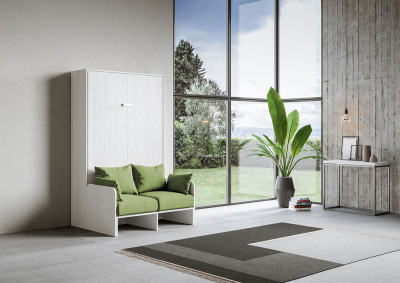 Letto Una Piazza E Mezzo A Scomparsa 120 Kentaro Con Divano Bianco Frassino e Verde      