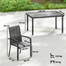 Set 7 Pezzi da Giardino con Tavolo a 2 Sezioni e 6 Sedie Impilabili in Texteline Grigio      