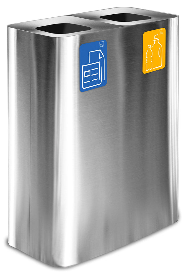 prezzo Pattumiera Sistema di Raccolta Rifiuti 60x30xh80 cm In Acciaio Inox Doppio Scomparto Argento