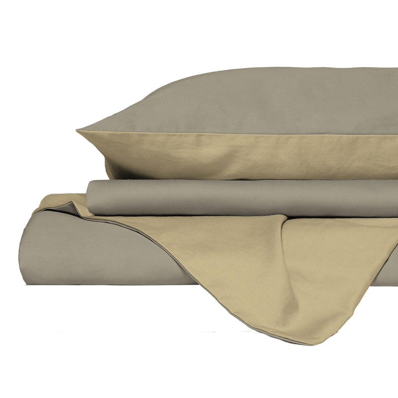 Copripiumino Piazza E Mezza con Sacco e Federe in Tinta Unita Double Face Linea Vera Tortora e Panna 