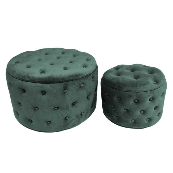 sconto Lot de 2 Poufs de Rangement Ø50 cm et Ø70 cm en Tissu Velours Vert Sauge