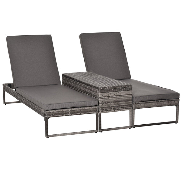 prezzo Lot de 2 Transats avec Table Basse en Rotin Gris