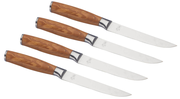 prezzo Set de 4 Couteaux à Steak Lame Lisse Manche Bois d'Olivier