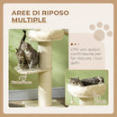 Tiragraffi per Gatti Alto 105 cm con Palo Graffiatoio in Sisal Cestino Pallina Sospesa in Peluche Beige      