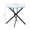 Tavolino da Salotto Ø80x75 cm con Piano in Vetro Gambe in Metallo Nero