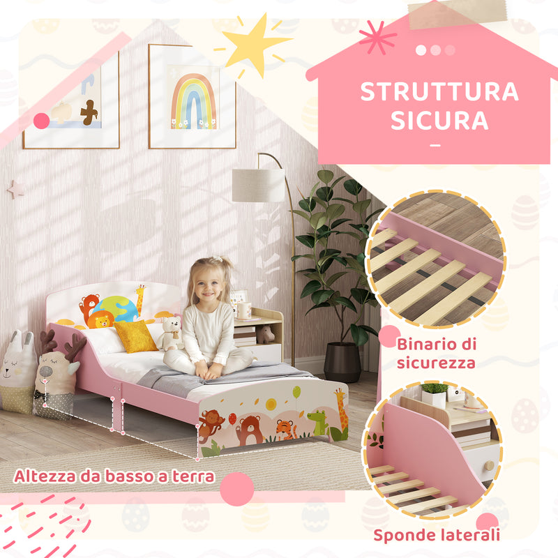 Letto per Bambini 3+ Anni 143x77x60 cm con Bordi e Sponde Rialzati in MDF Rosa  