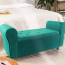 Panca Scendiletto 120x39x55 cm con Brillantini in Tessuto Effetto Velluto Verde