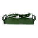 Vassoio Rettangolare 41x20xh6,5 cm in Metallo Design Foglia Alloro Verde Scuro