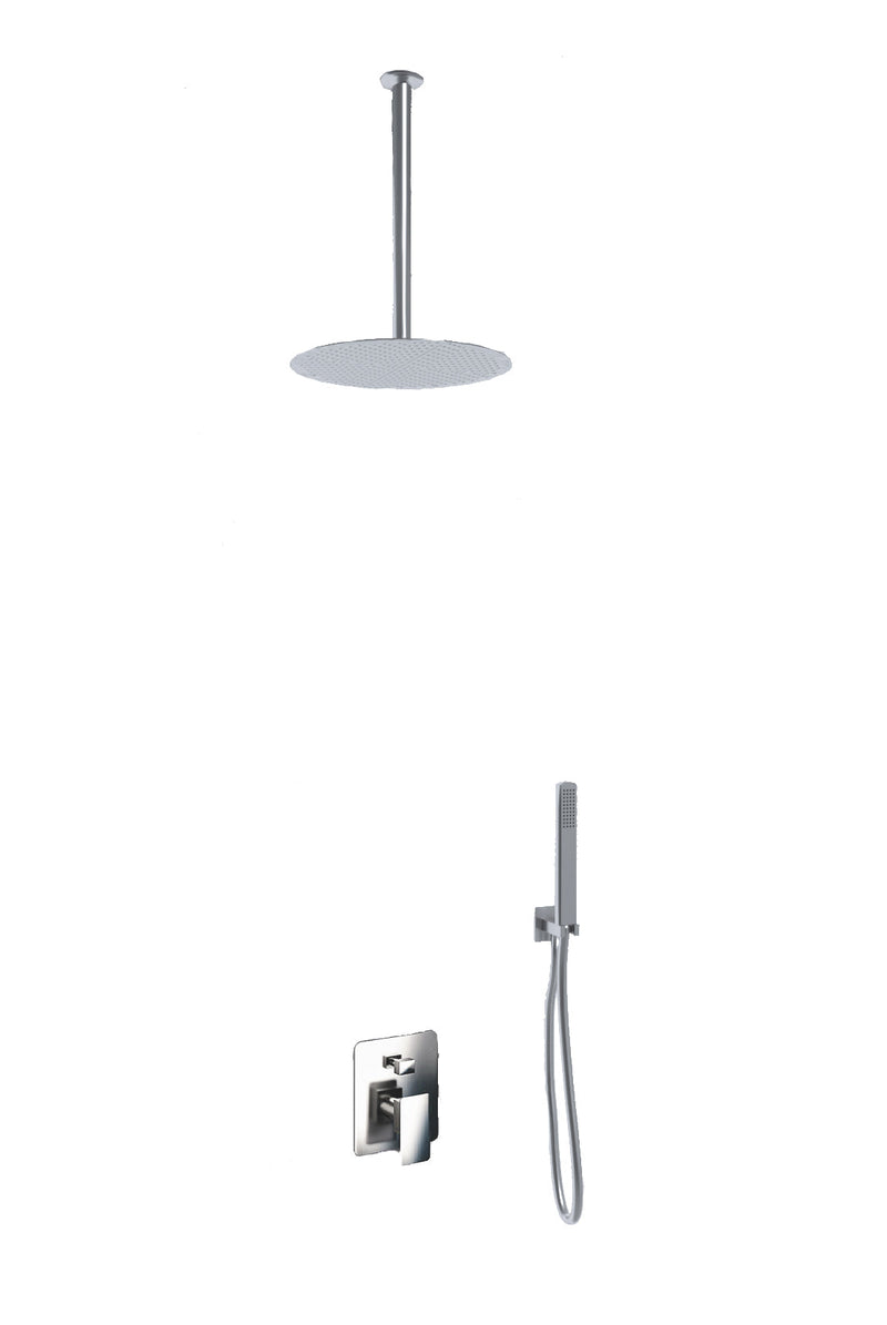 Kit Doccia Soffione Doccino e Miscelatore in Acciaio Inox Ø25 cm da Soffitto Round