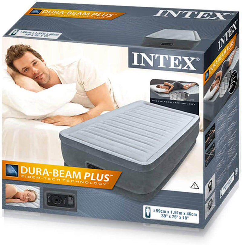 Materasso Singolo Gonfiabile 99x191x46 cm Floccato da Campeggio con Pompa Intex 64412