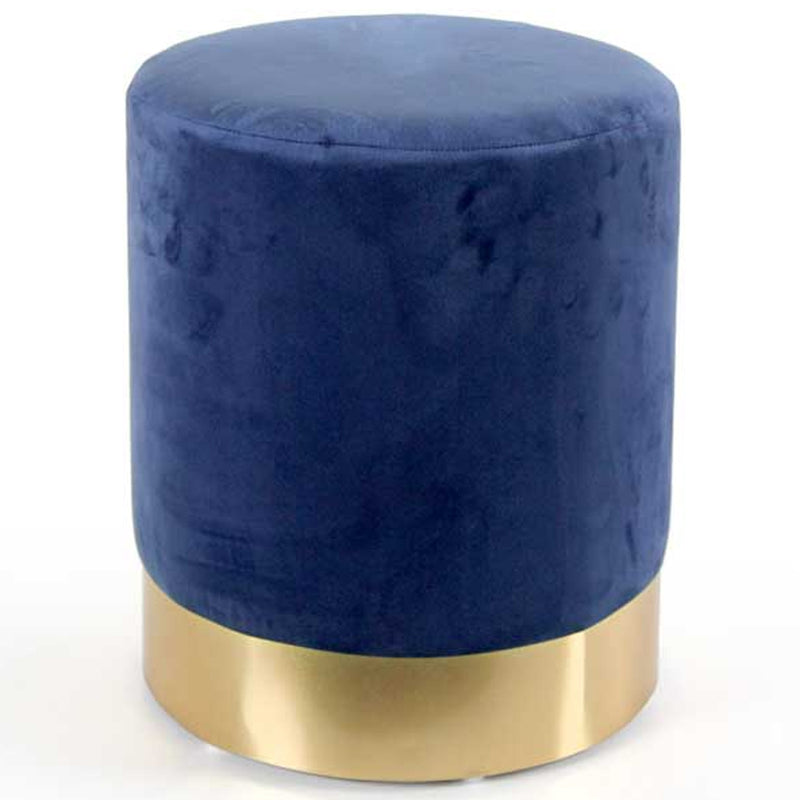 Pouf Poggiapiedi 31x31x38 cm in Metallo MDF e Tessuto Velluto Blu 