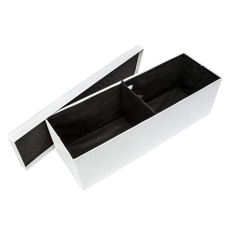 Baule Cassapanca Pouf Contenitore con Coperchio Imbottito in Similpelle Bianco