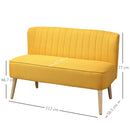 Divano 2 Posti Design Minimal Senza Braccioli in Tessuto con Gambe in Legno 117x56,5x77 cm Giallo