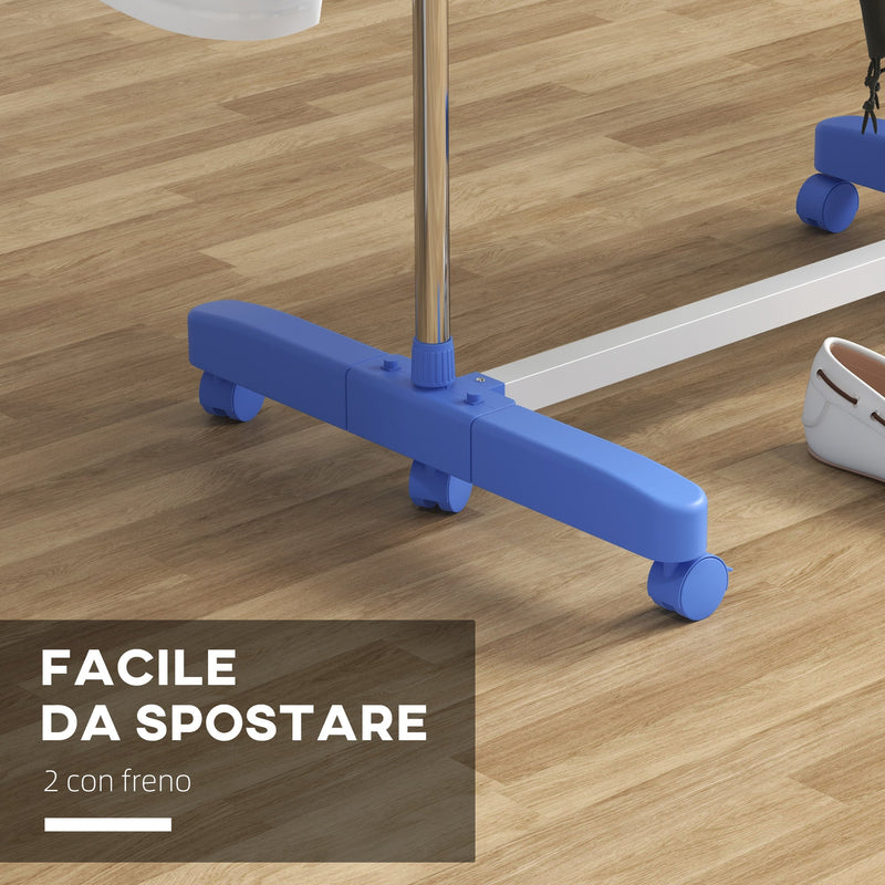 Stendino Verticale 3 Ripiani Regolabili 142x55x152 cm in Acciaio e Plastica Blu e Argento  