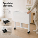 Tavolo Pieghevole Multiuso 120x80x75 cm con 4 Ruote con Freno in MDF Bianco Frassinato      